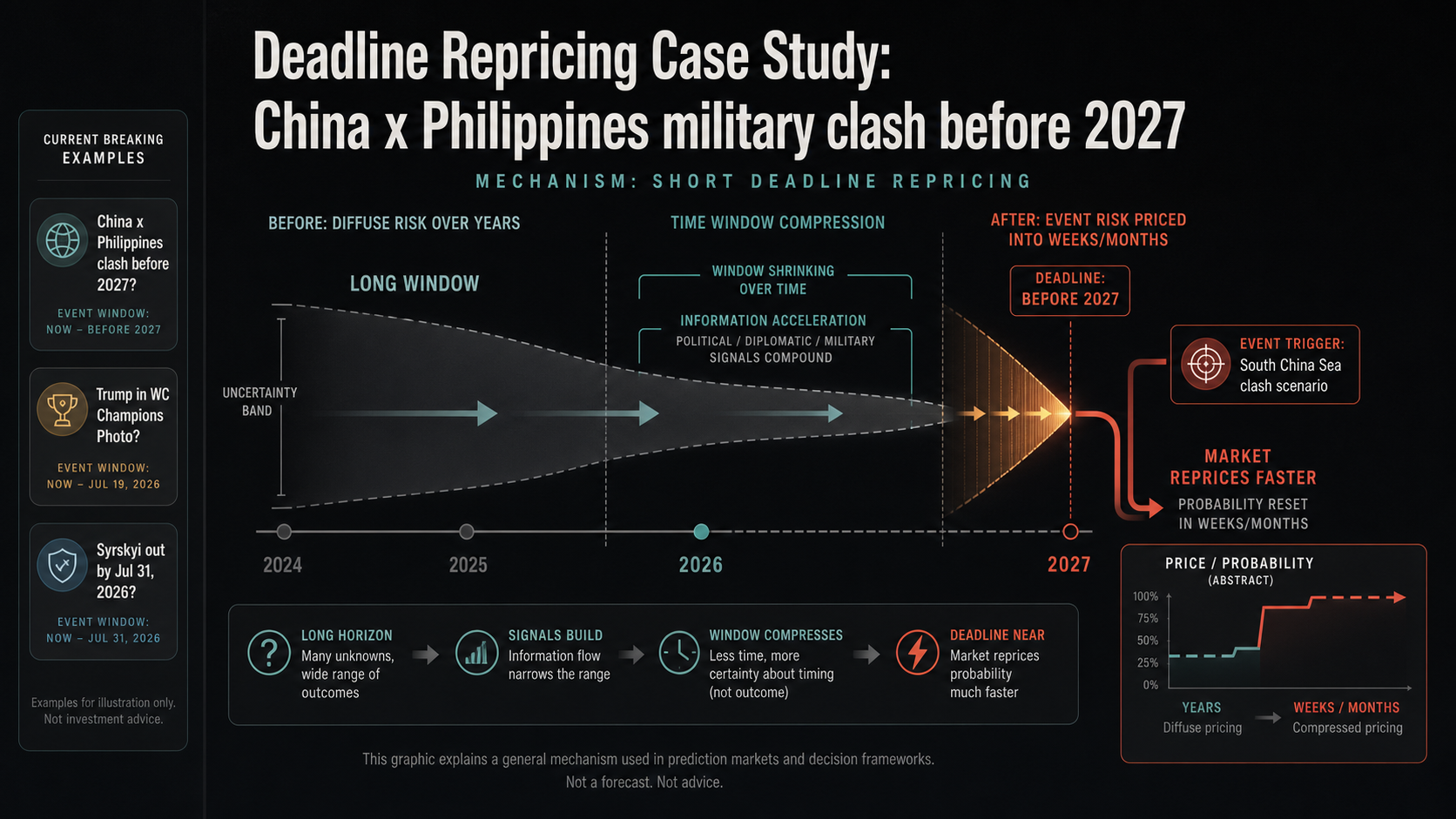 Deadline Repricing Case Study: China x Philippines military clash before 2027 hero diagram