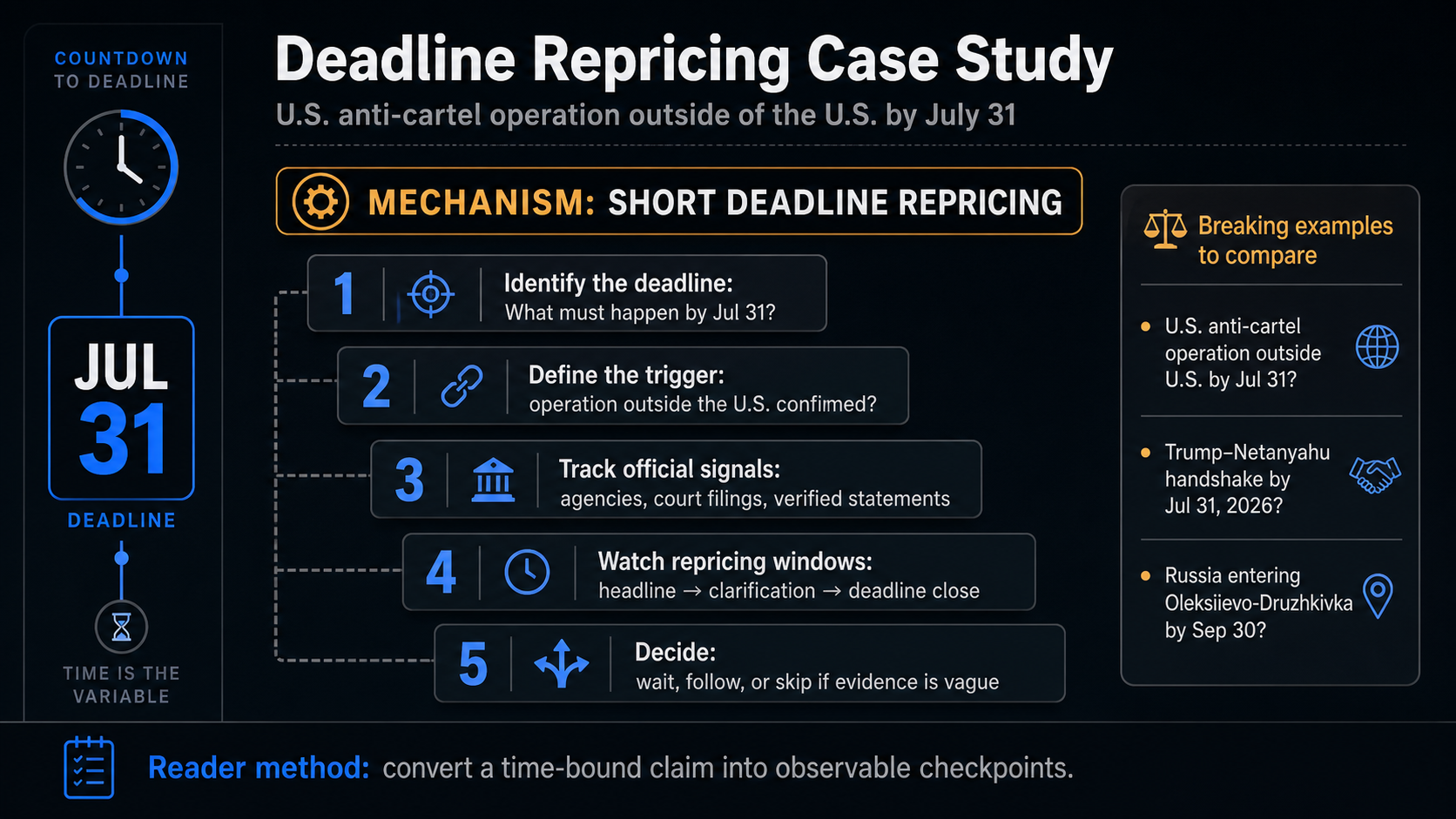 Deadline Repricing Case Study: U.S. anti-cartel operation outside of the U.S. by July 31 reading method infographic