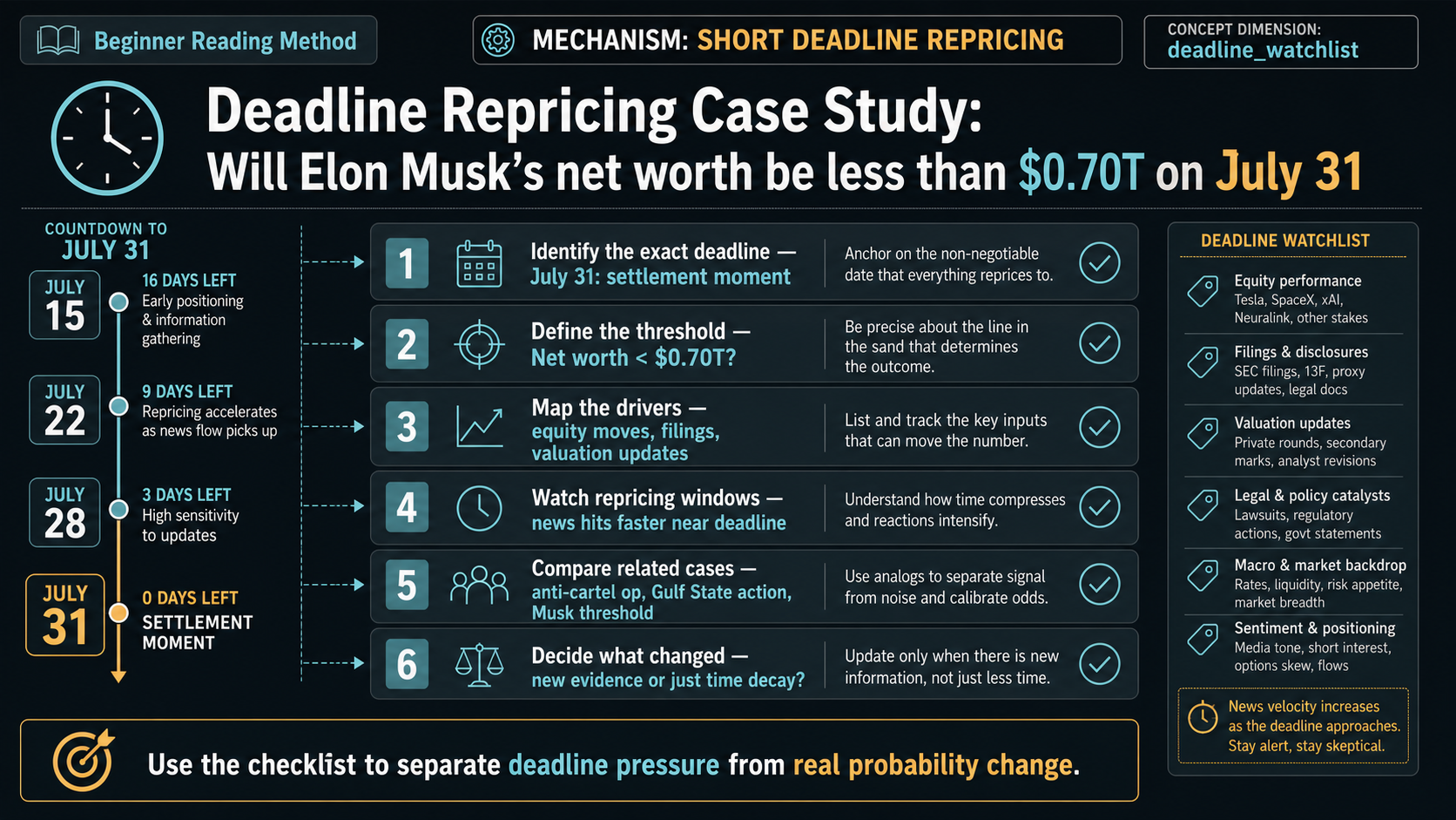 Deadline Repricing Case Study: Will Elon Musk’s net worth be less than $0.70T on July 31 reading method infographic